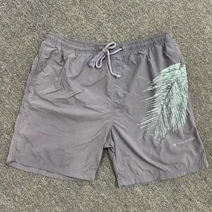 Hugo Boss Swim Trunks Mens Large Orange Grey Palm Leaf Graphic Board Shorts